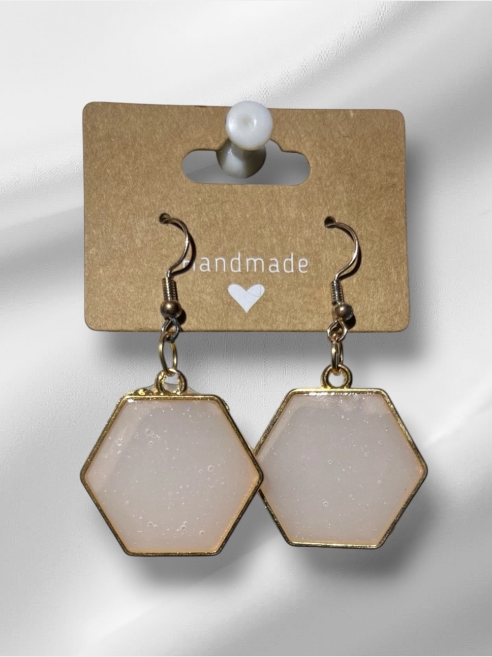 Handmade Gold and Pink Hexagon Earrings